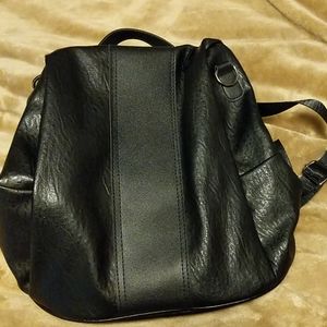 Black leather backpack purse